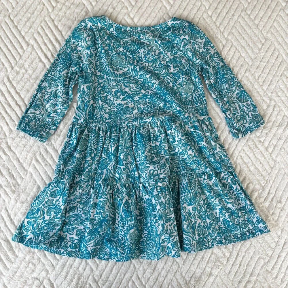 Lilly Pulitzer Girls Size 4 Took Me By Sunrise Blue Floral Tiered Dress